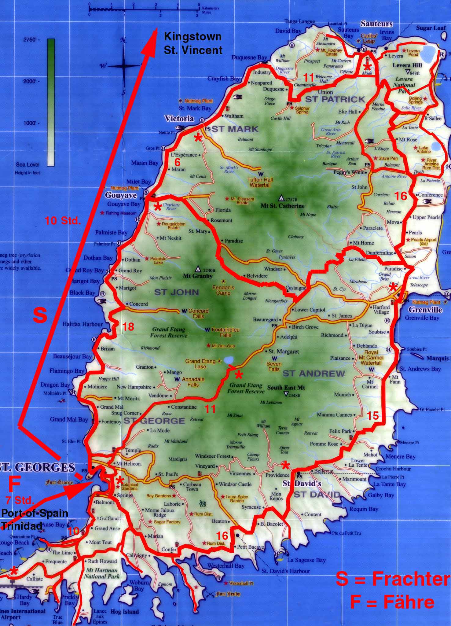 Road Map of Grenada Island