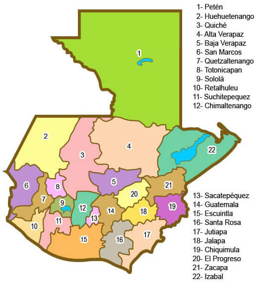 Departments Map of Guatemala