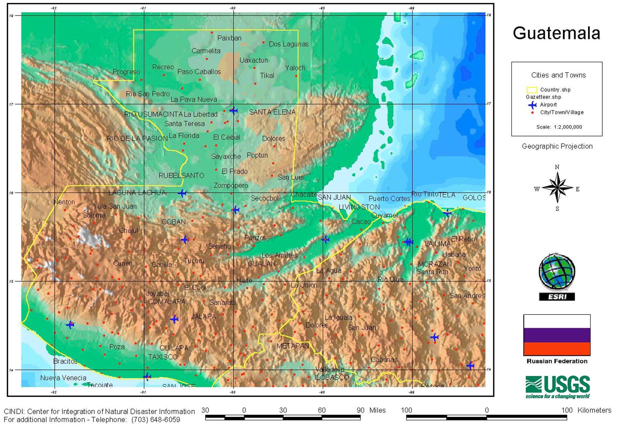 Guatemala Municipality Physical Map 1998