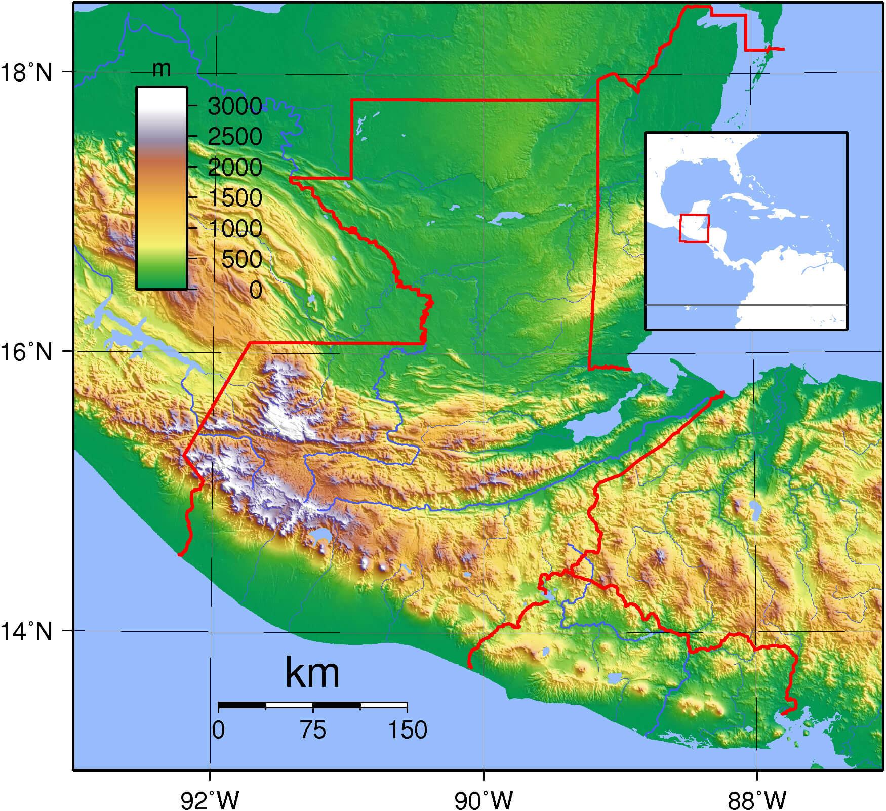 Physical Map of Guatemala 2007