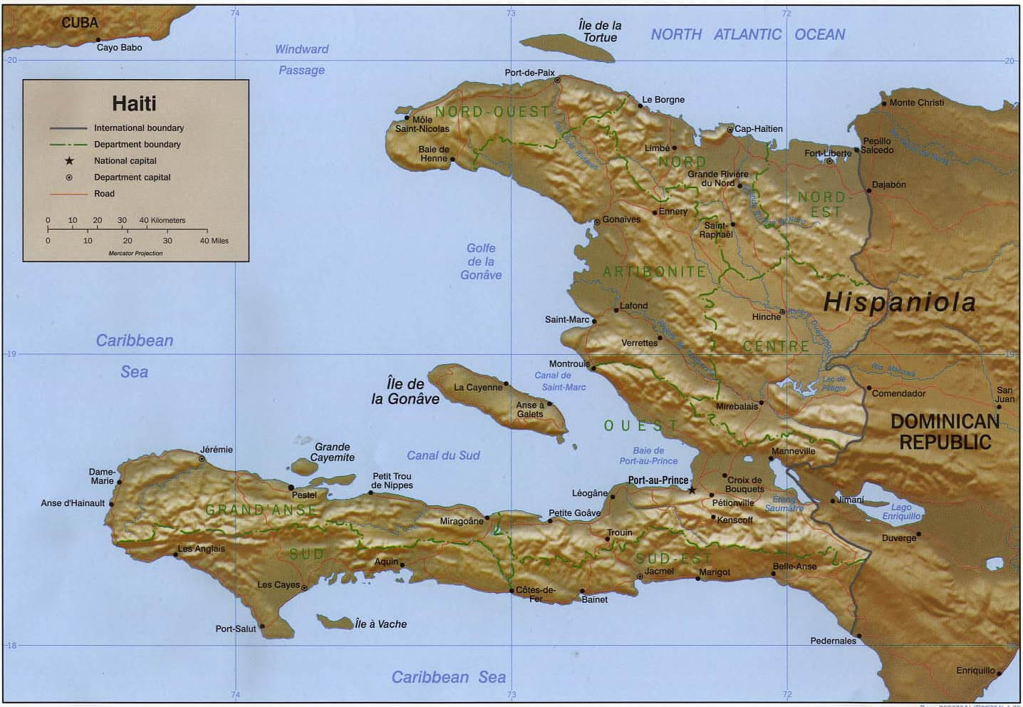 Haiti Shaded relief Map 1999