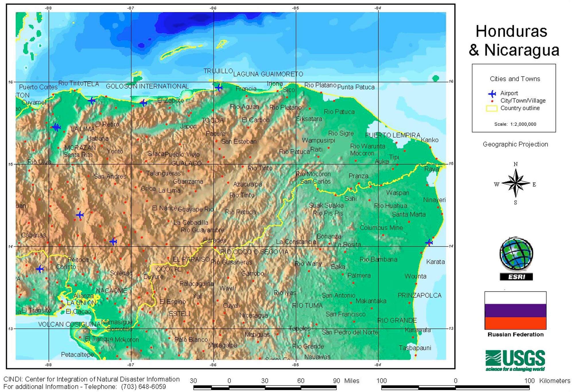 Eastern Honduras Relief Map 1998