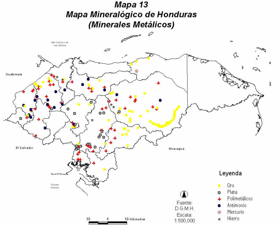 Honduras Mineral Map Metallic