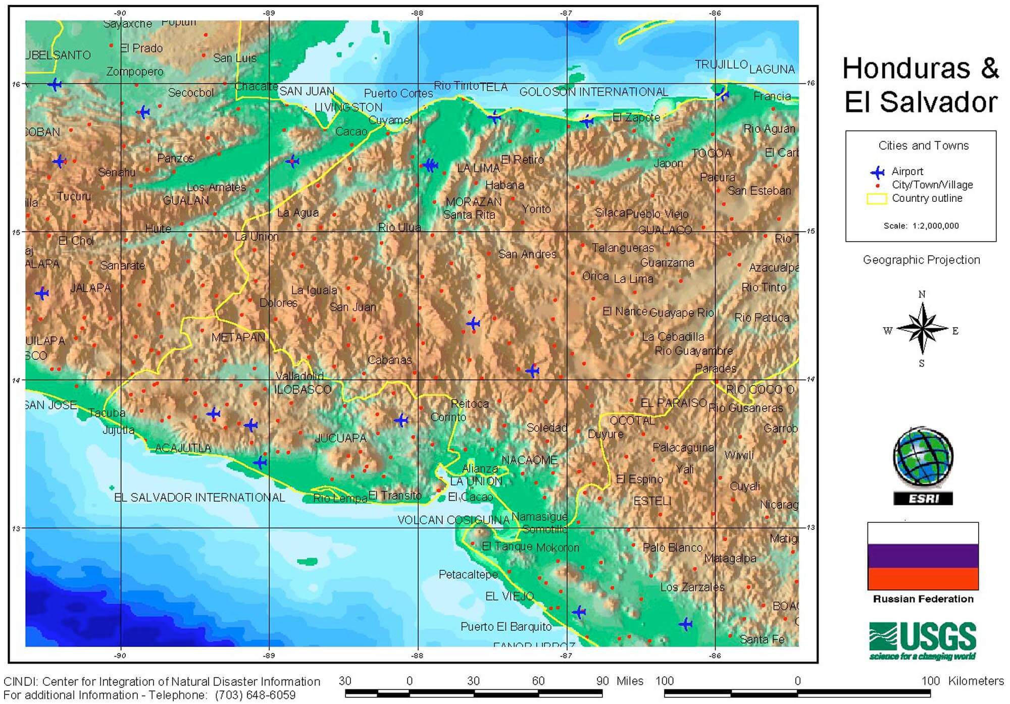Western Honduras Relief Map 1998
