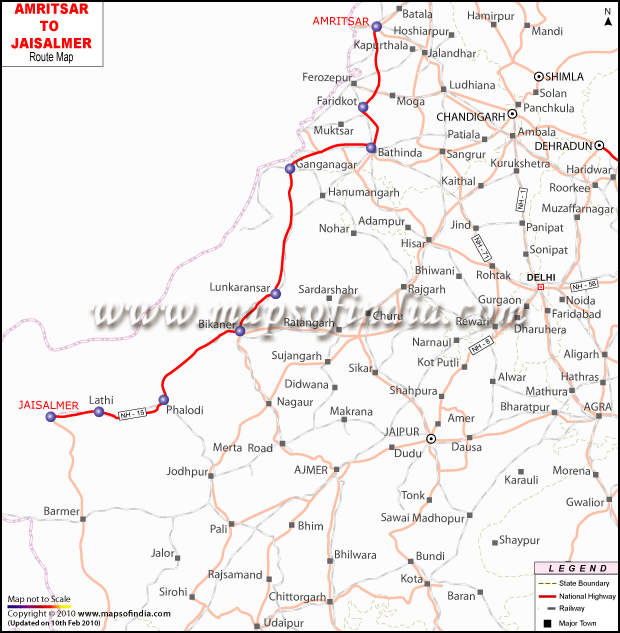 amritsar to jaisalmer route map