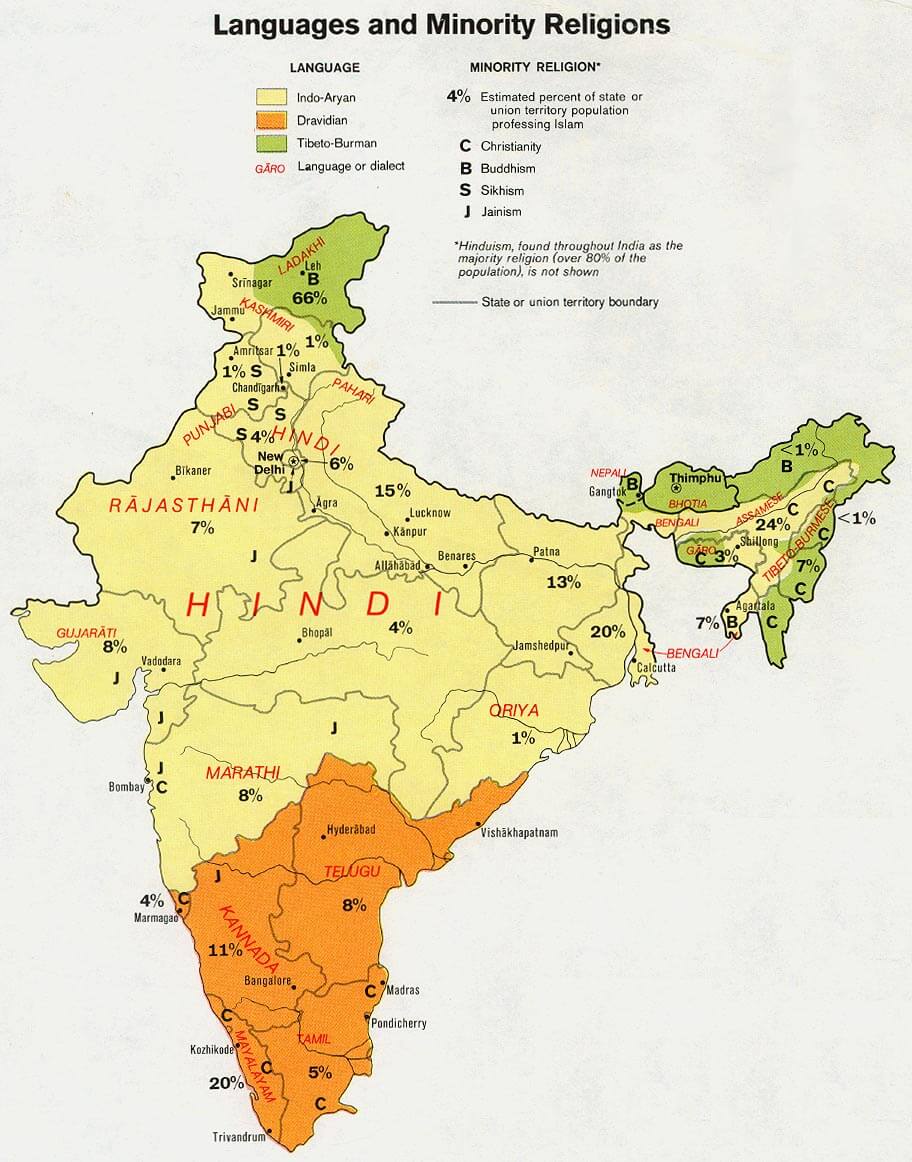 india languages map