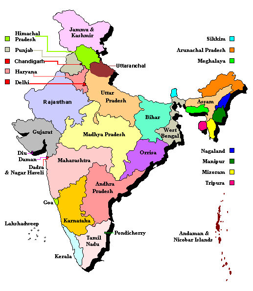 india regions map