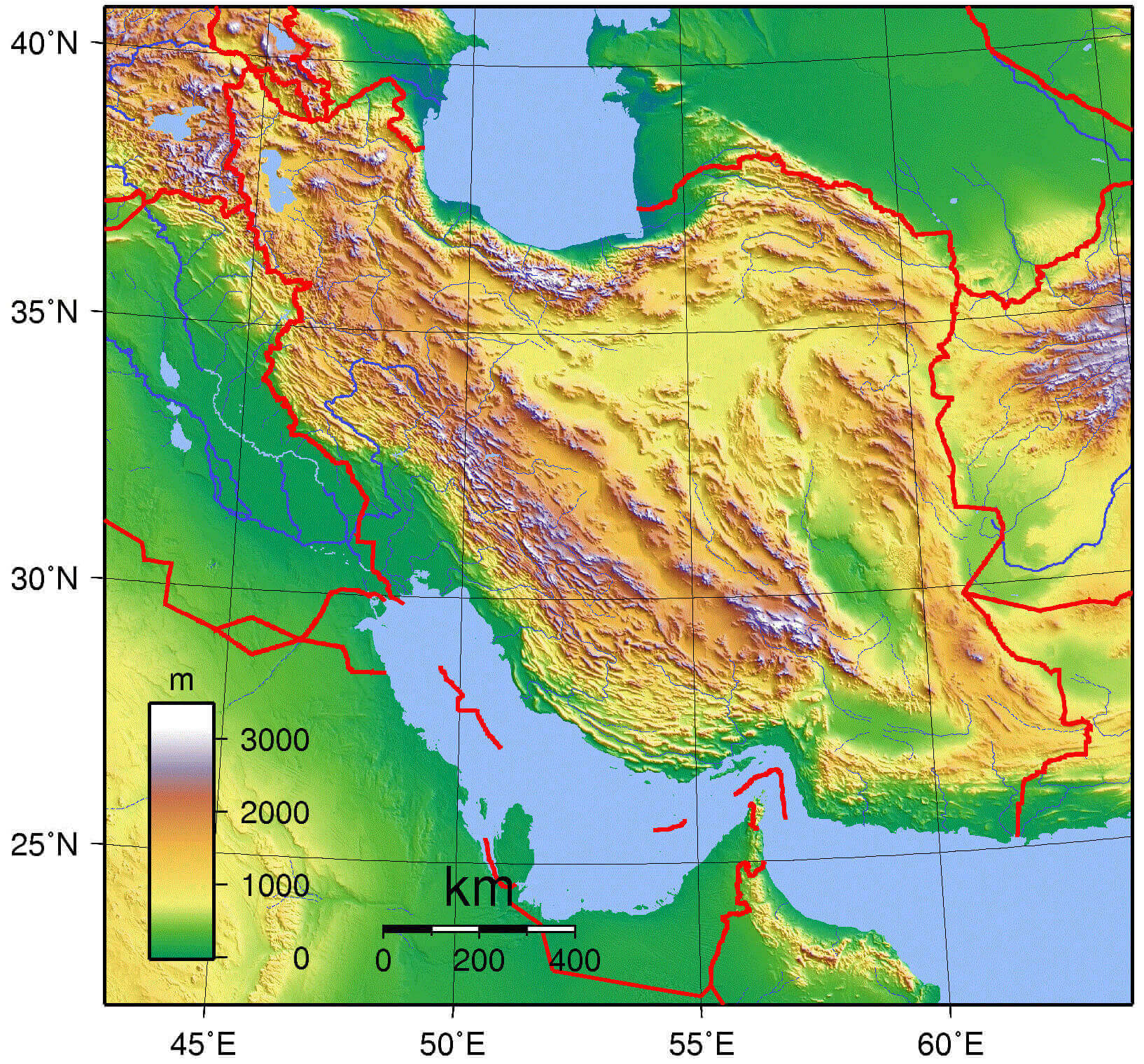 Blank Iran topographical map