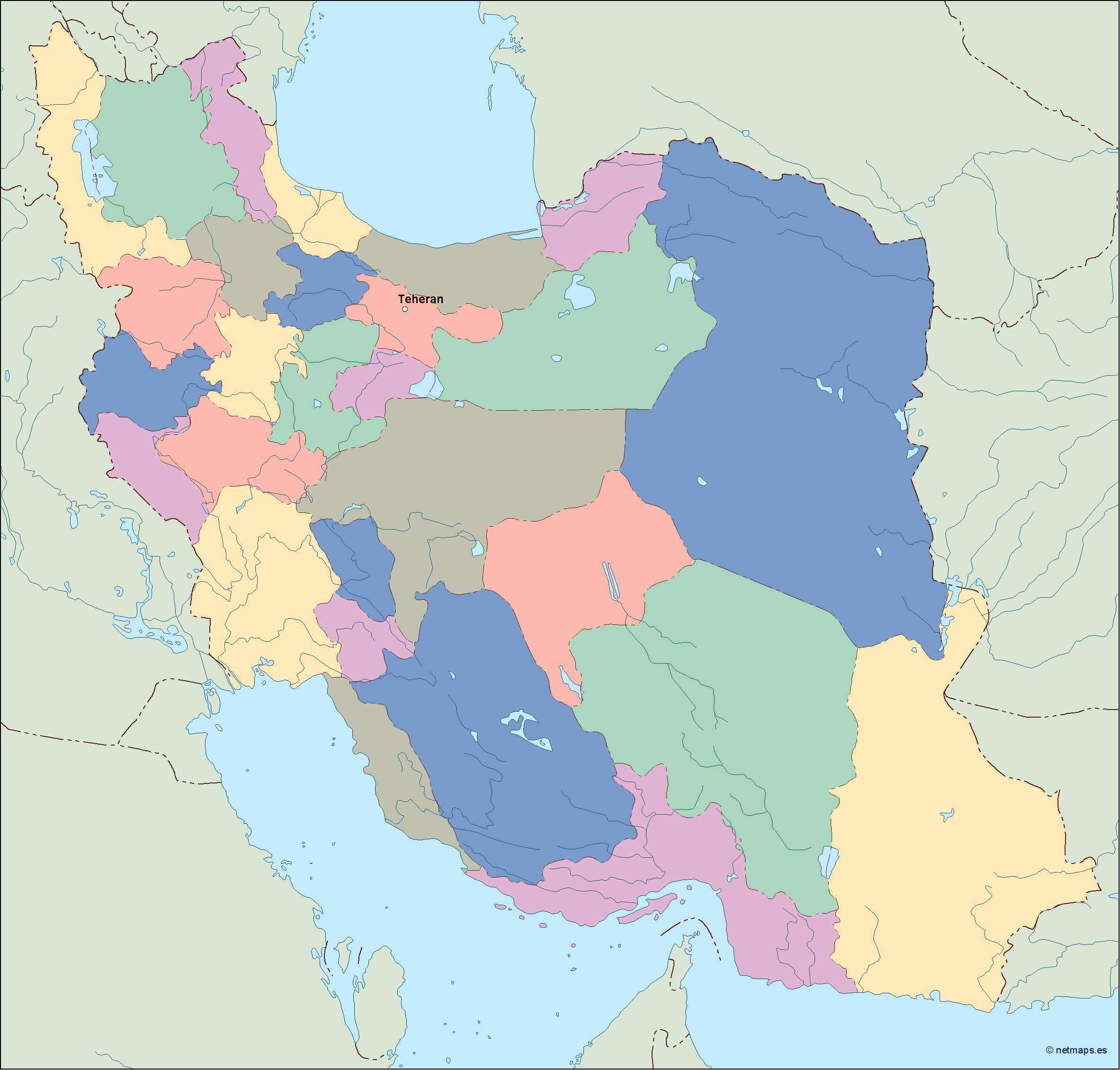 Iran blank map with provinces