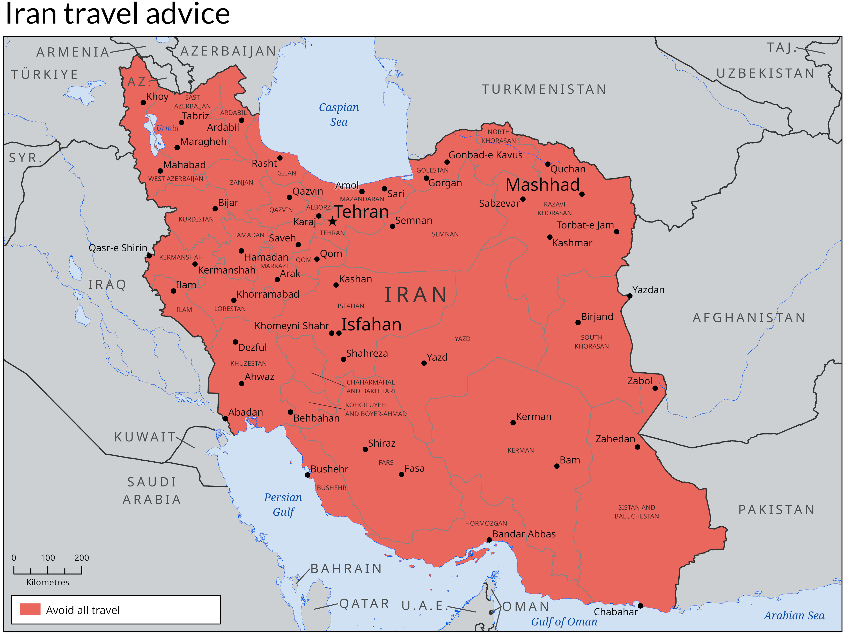 Iran cities map with rivers