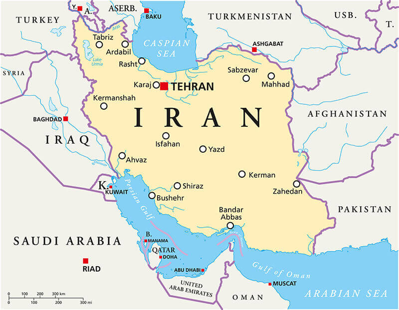 Iran major cities map