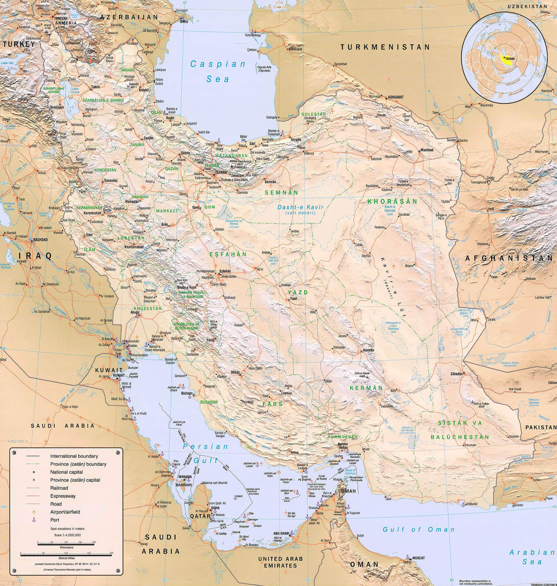 Detailed elevation map of Iran