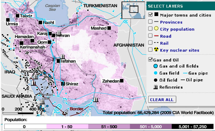 gas oil map of iran