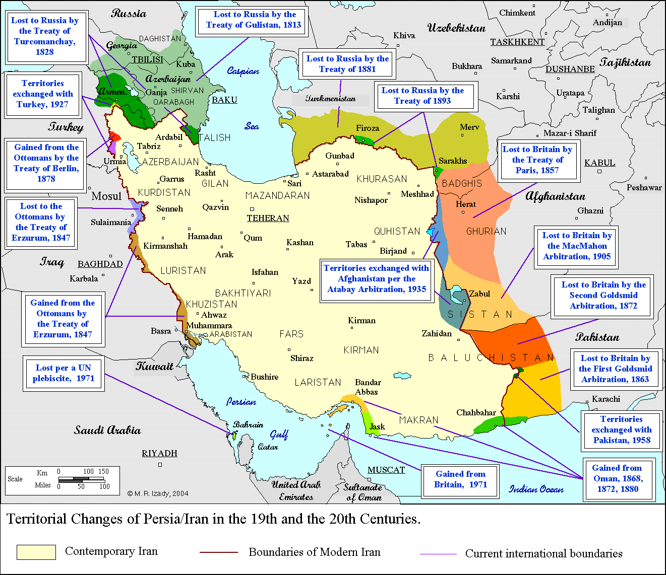 Detailed boundaries of Iran map