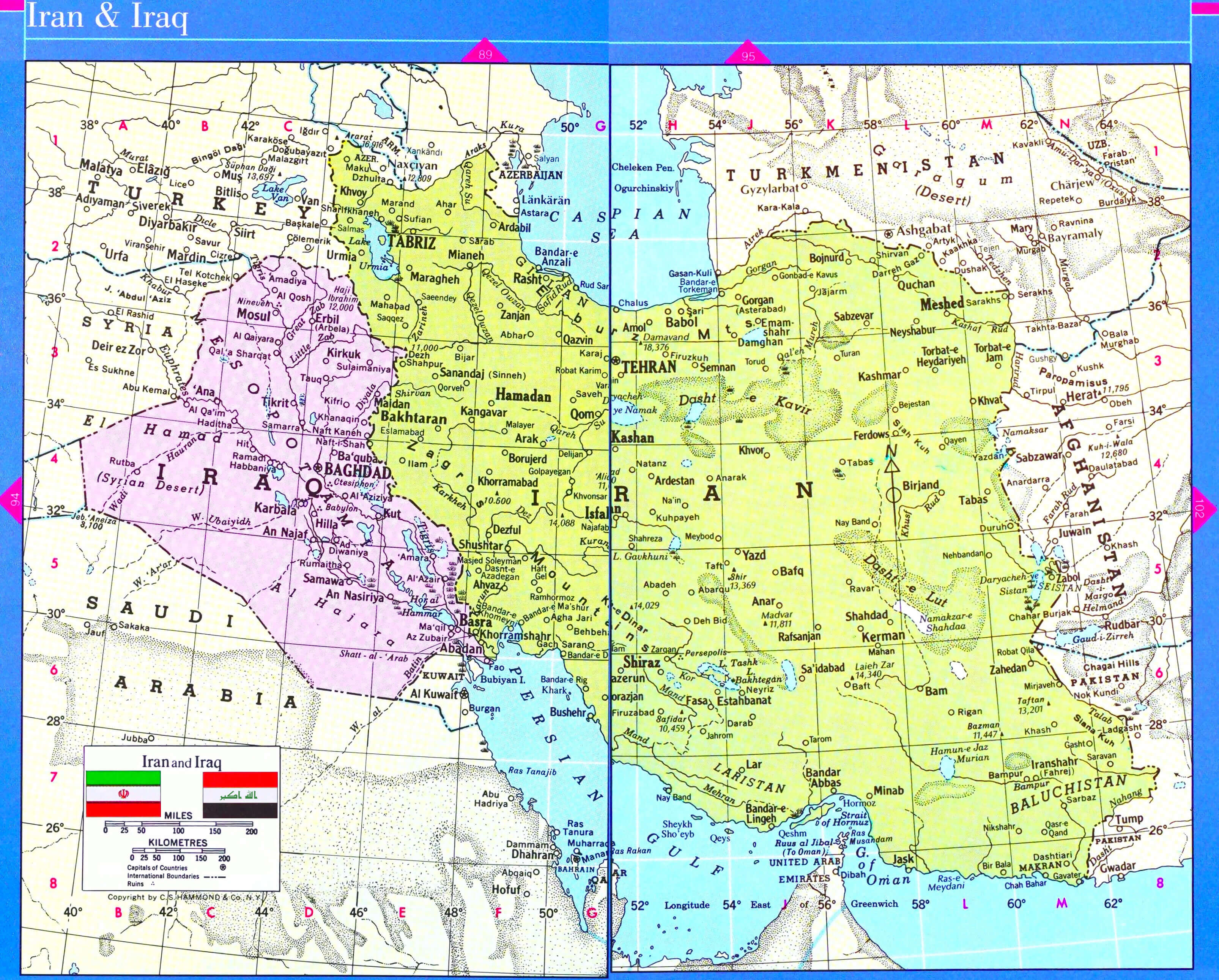 Detailed Iran and iraq map