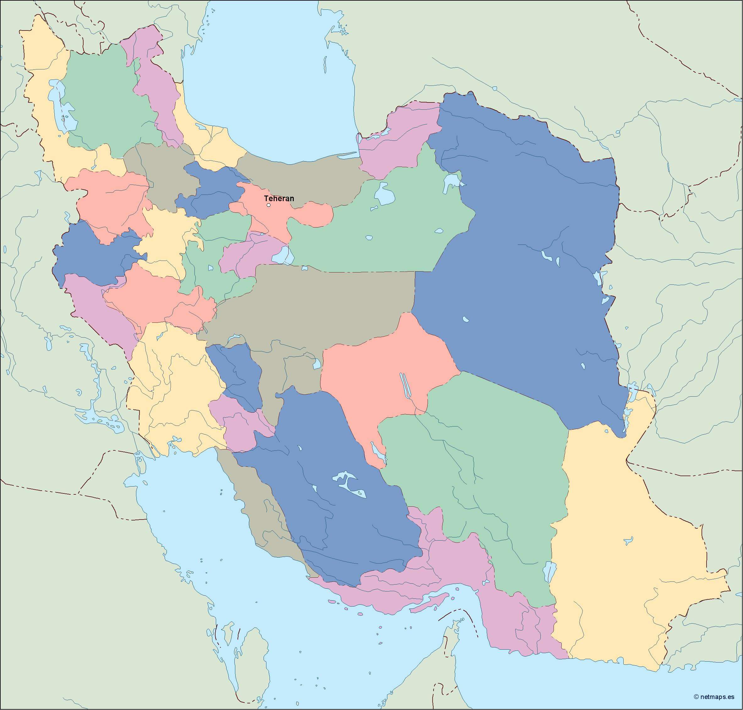 Iran blank map with provinces