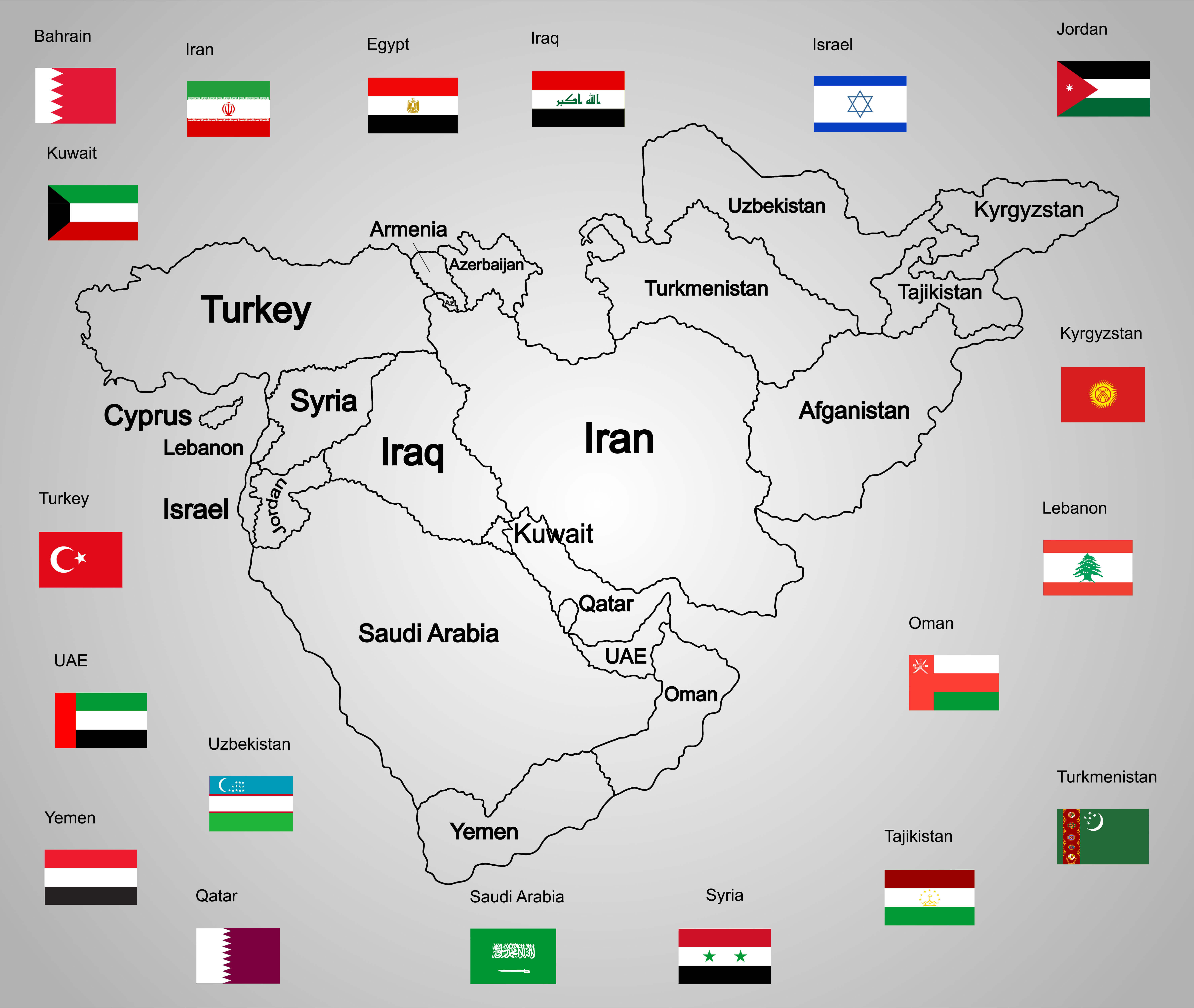 Iran map with muslim countries