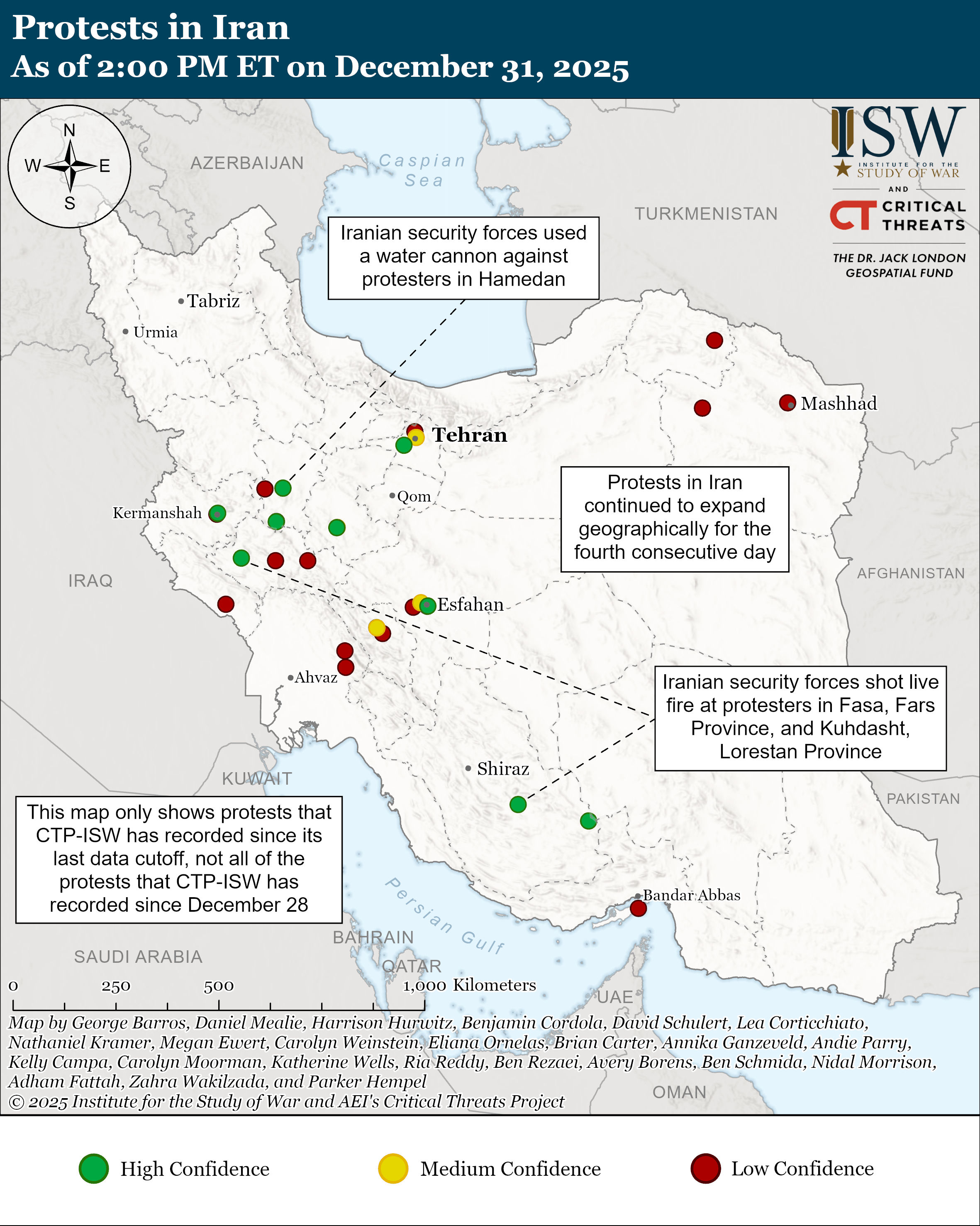 Protests map in Iran december 2025