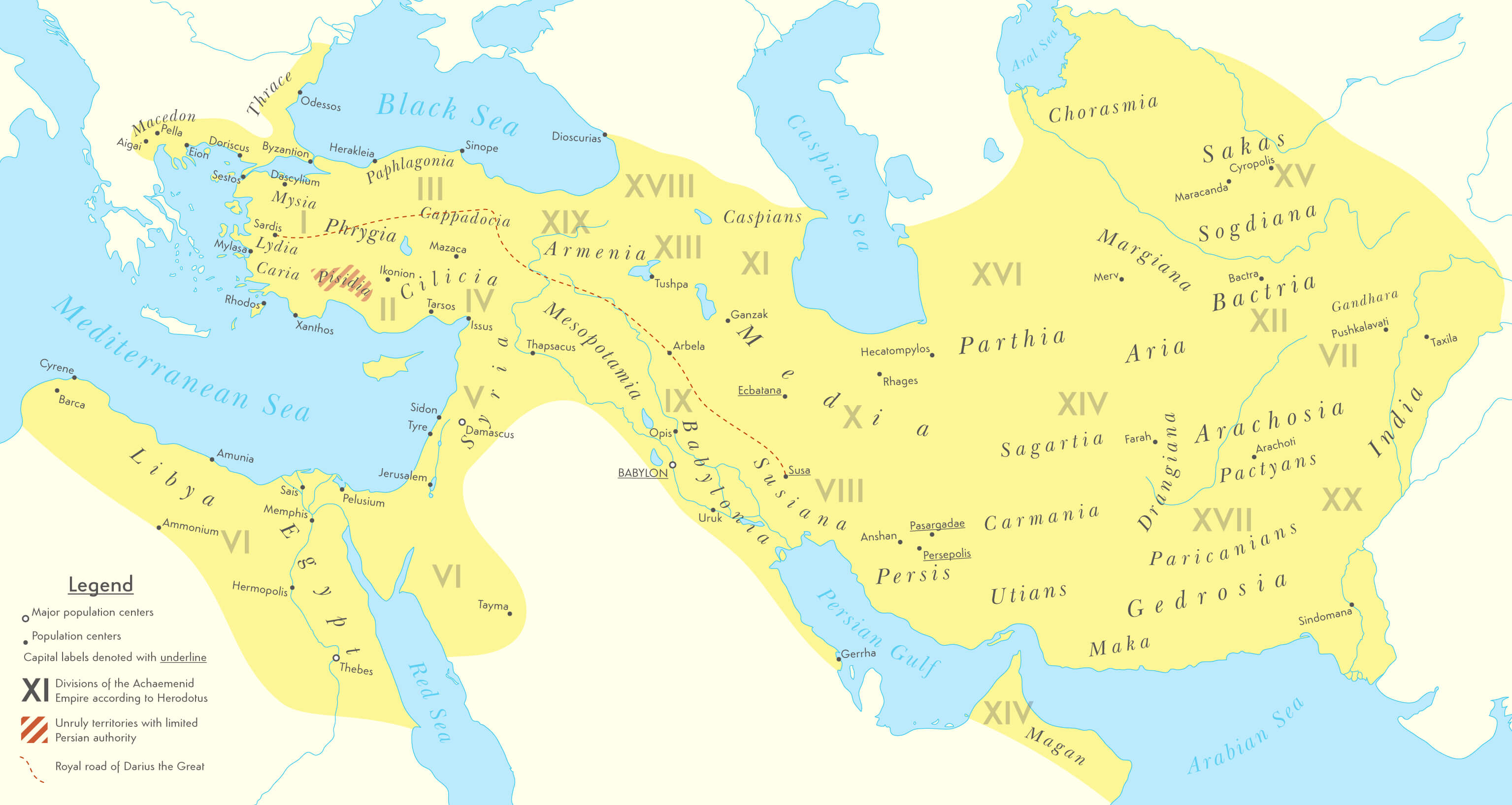 Achaemenid Empire map in 500 BC