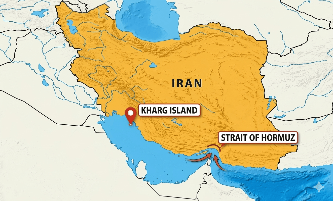 Kharg Island Strait of Hormuz map with Iran