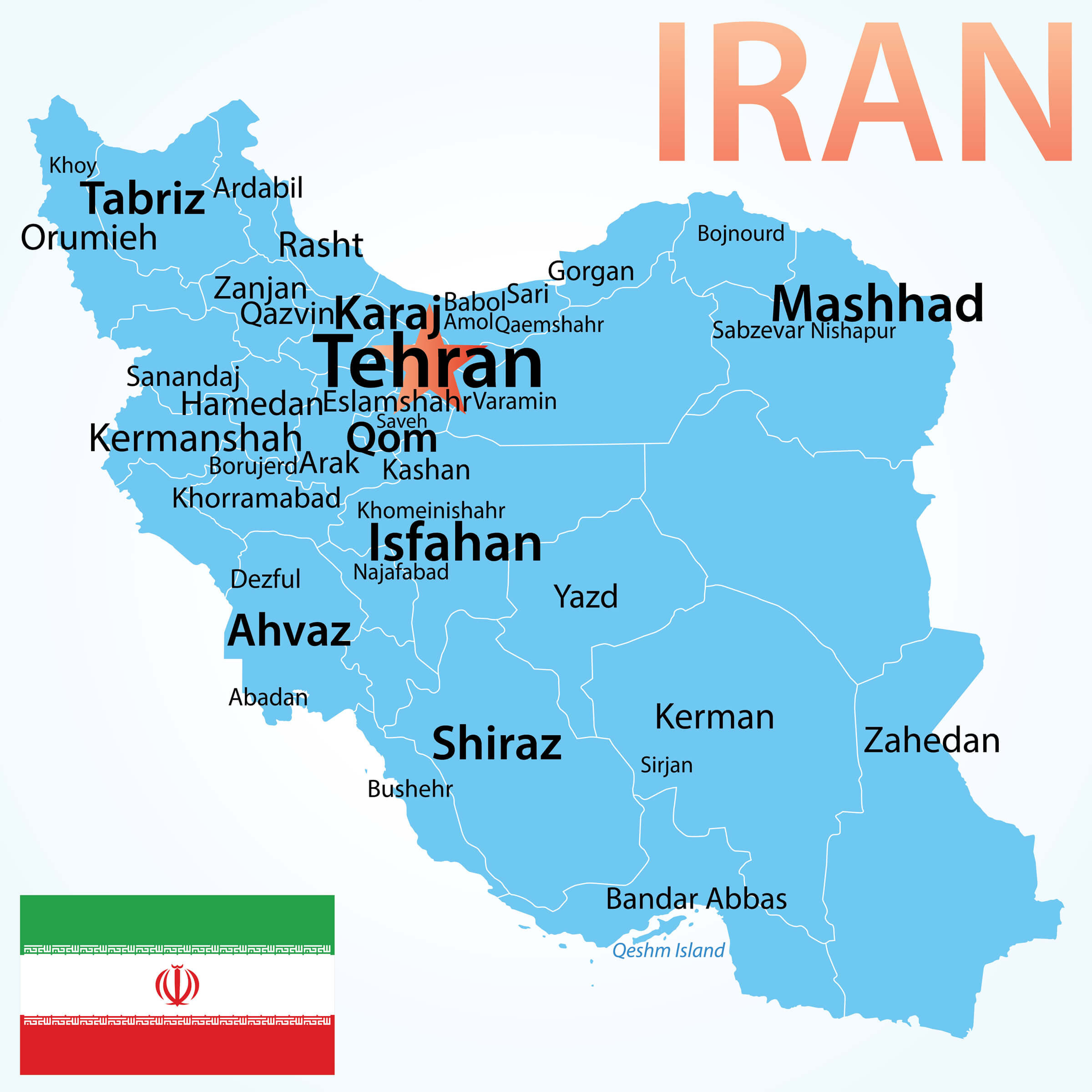 Iran largest political cities map