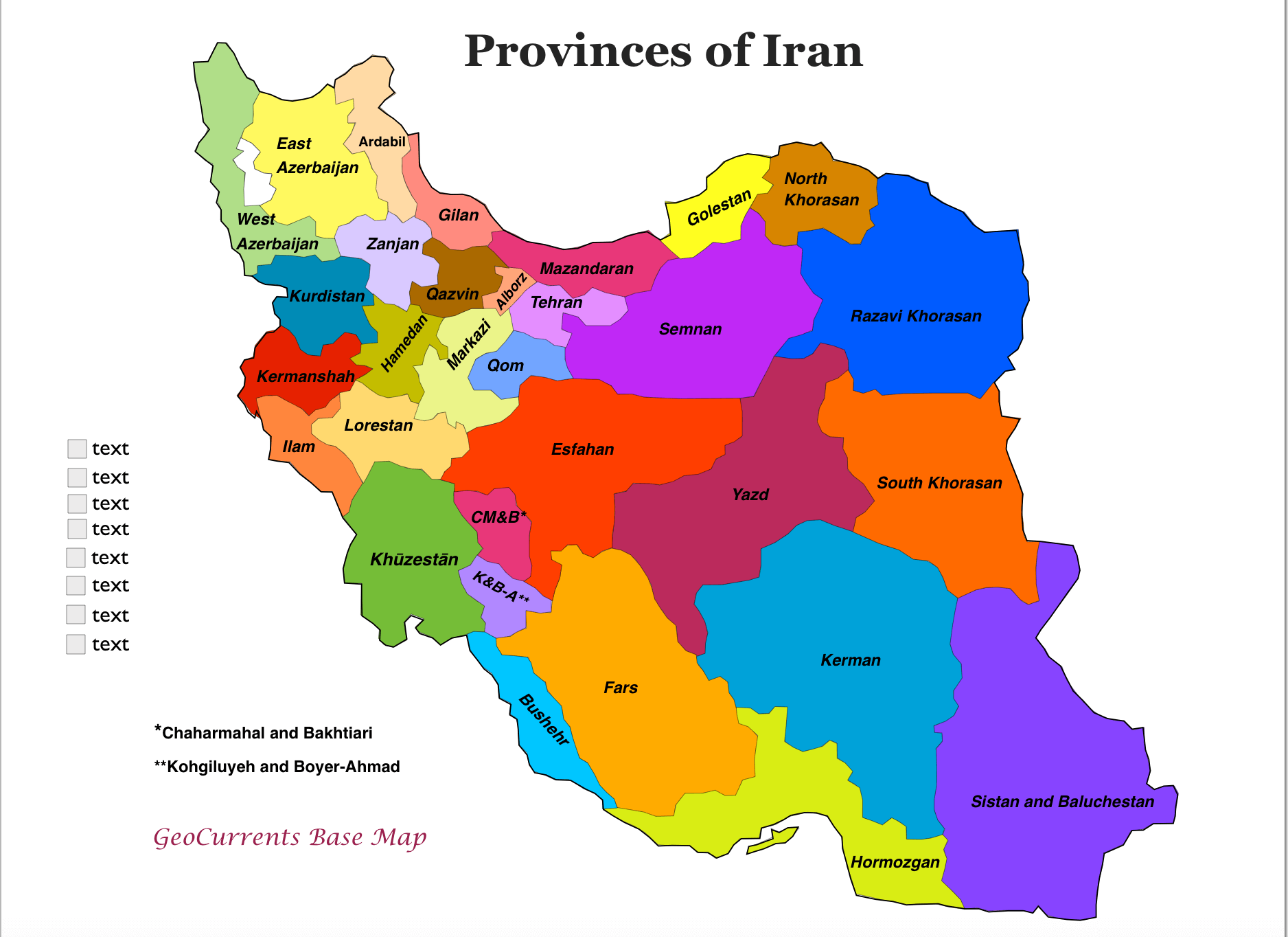 Provinces of Iran map