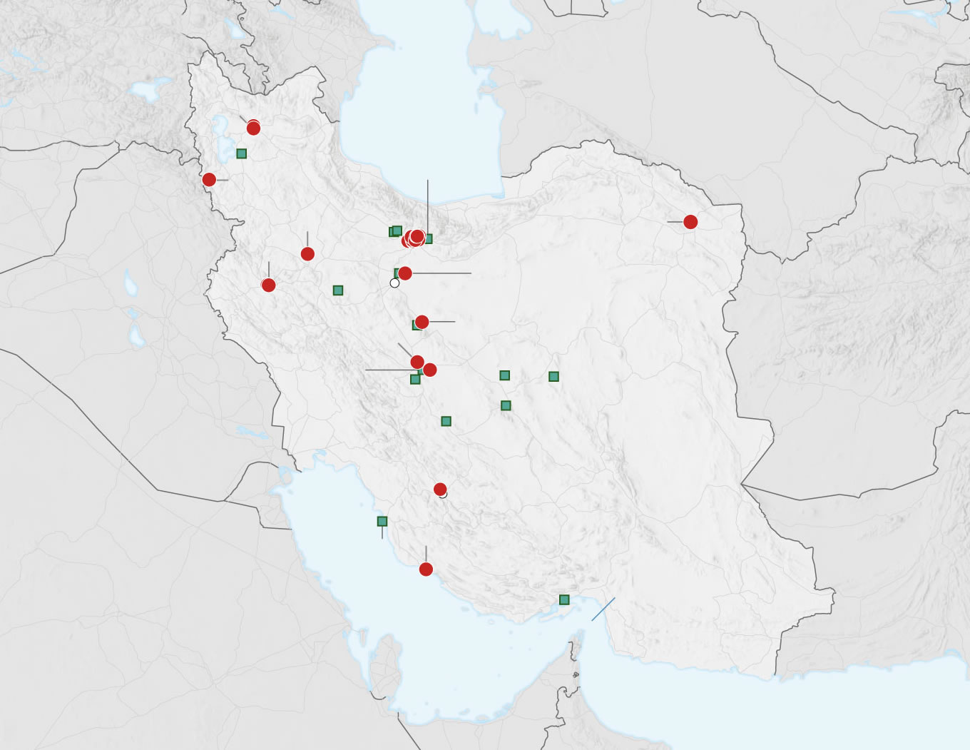 Iran strike locations map