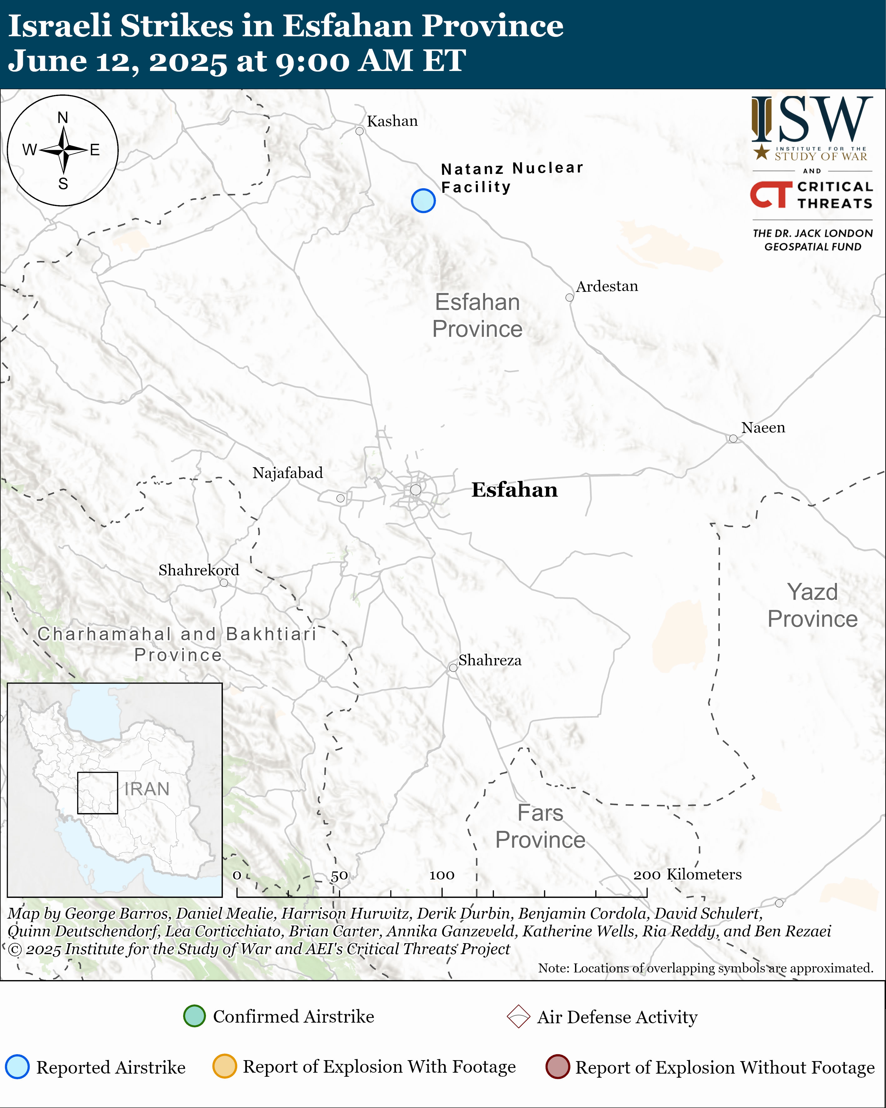 Israeli strikes map in Esfahan