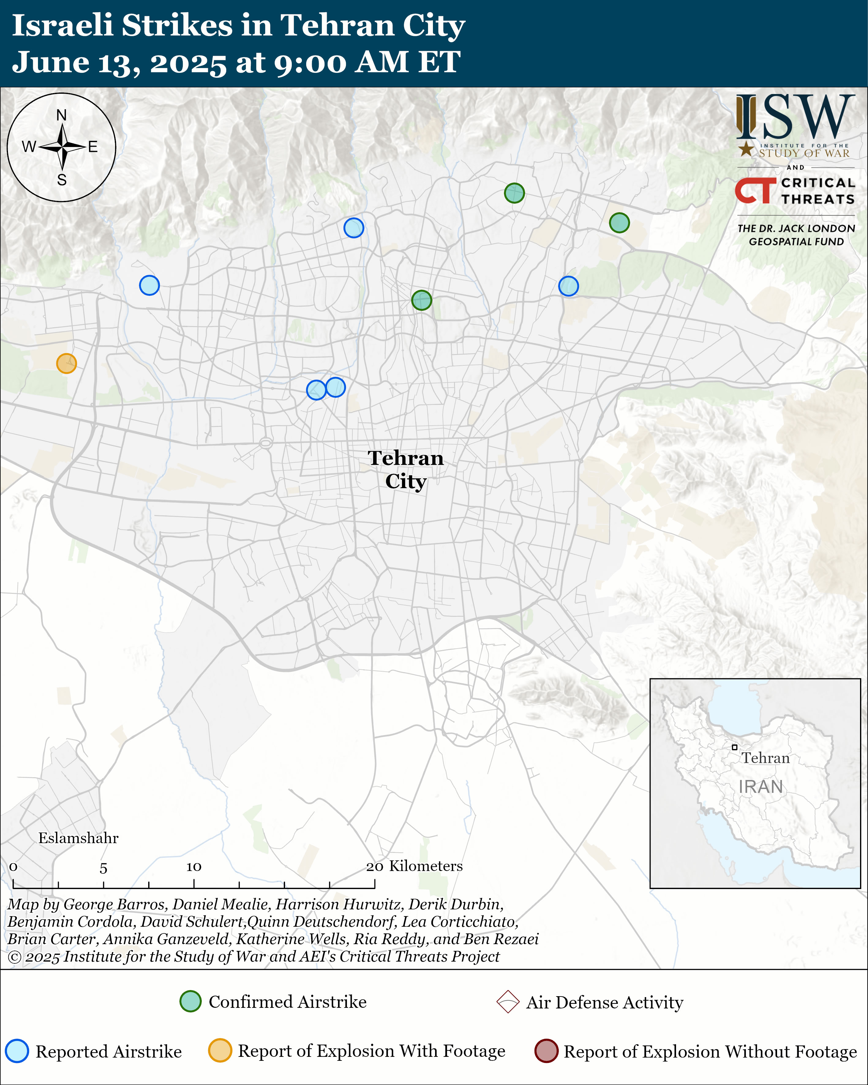 Israeli strikes map in Tehran city