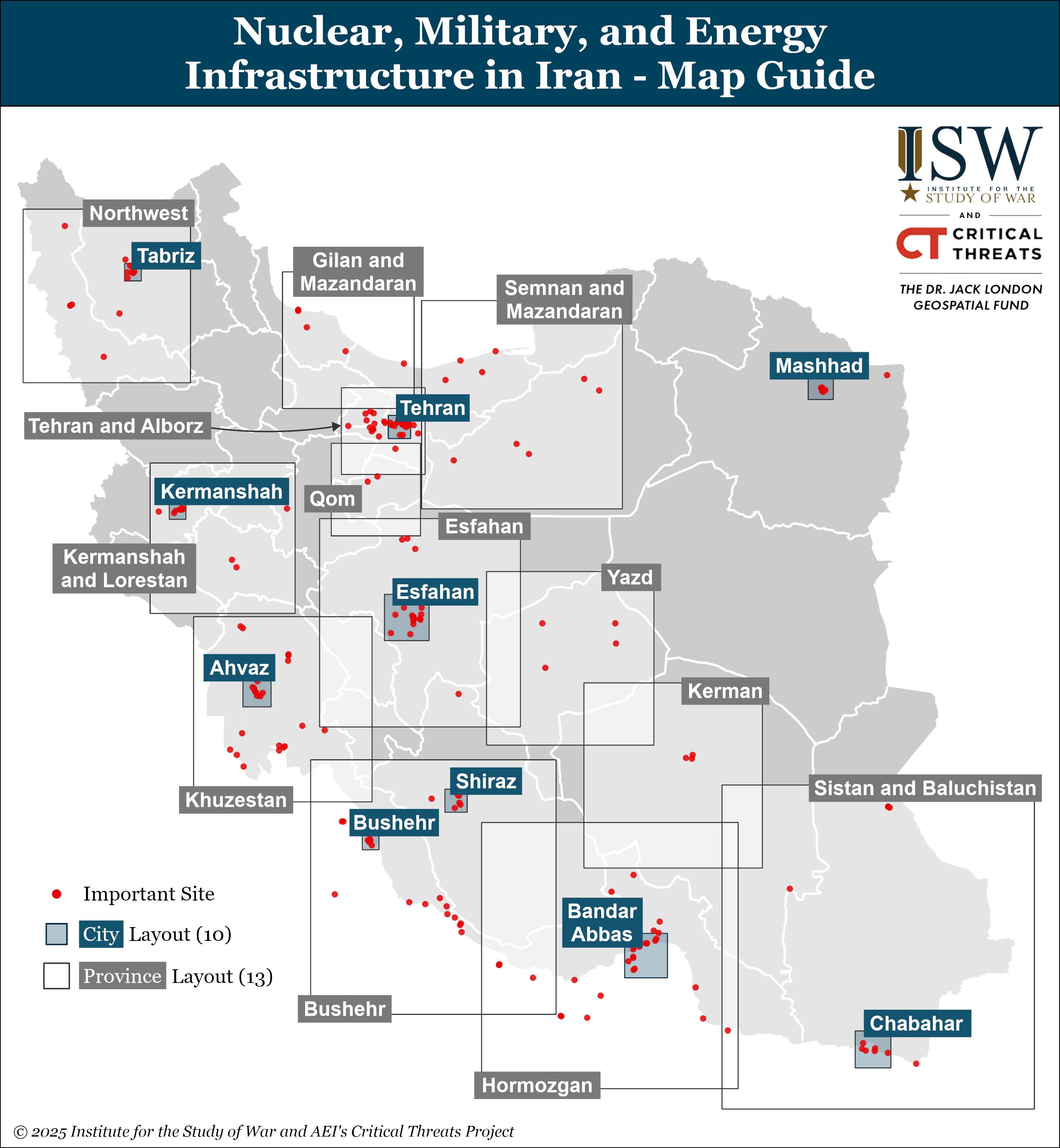 Nuclear military energy map in Iran