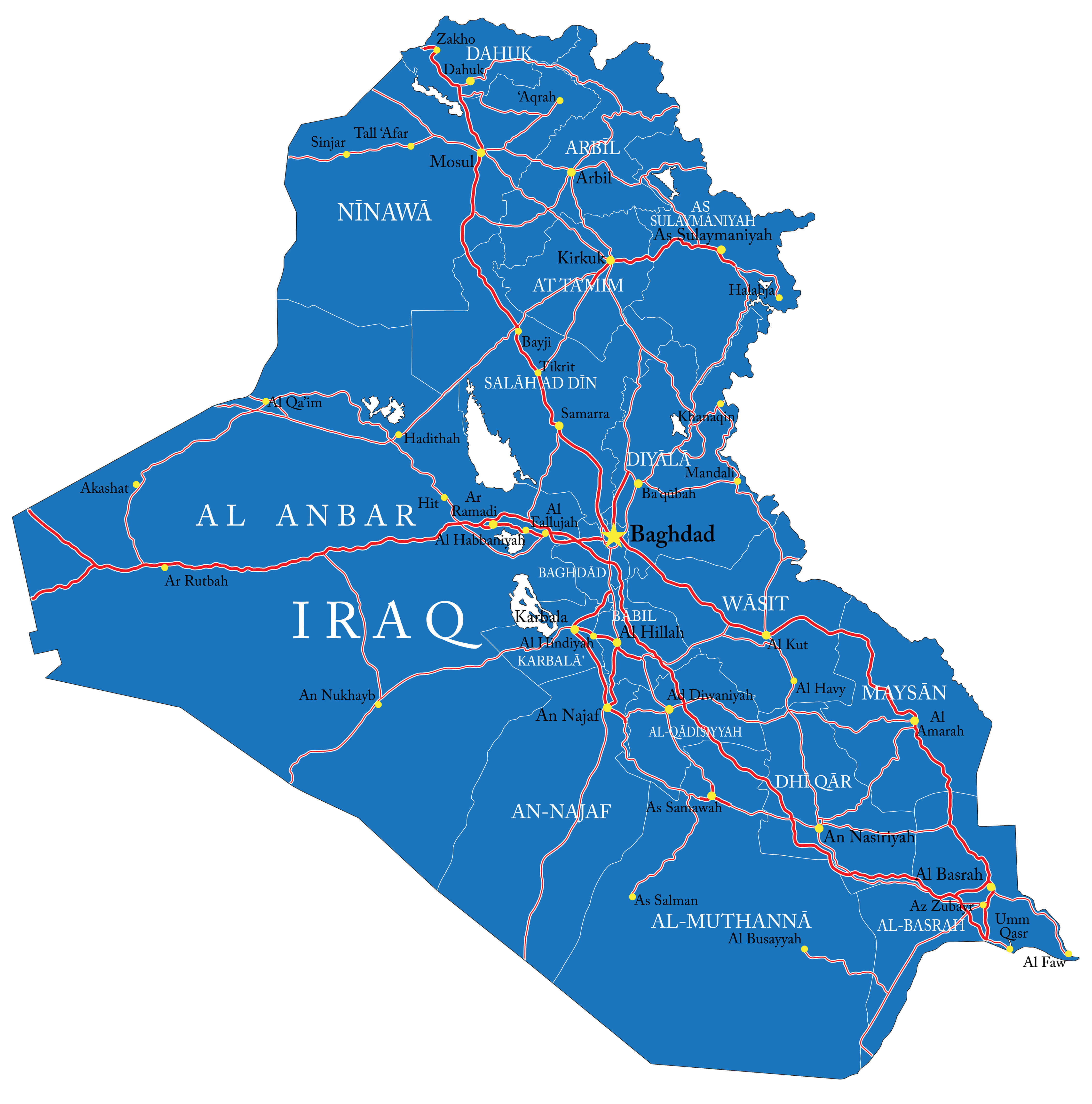 High-resolution Iraq roads map
