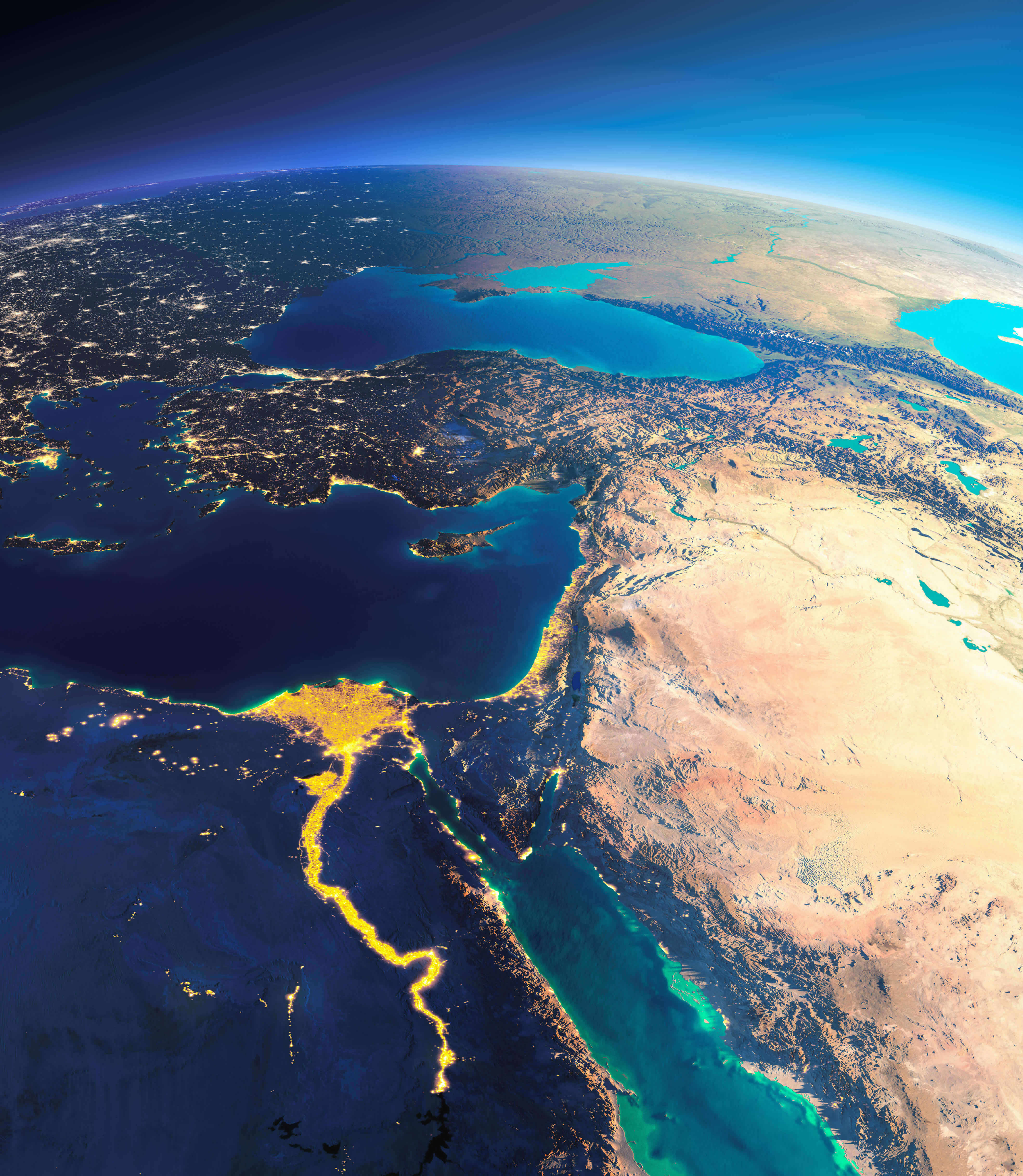 Iraq high resolution satellite map with Middle East