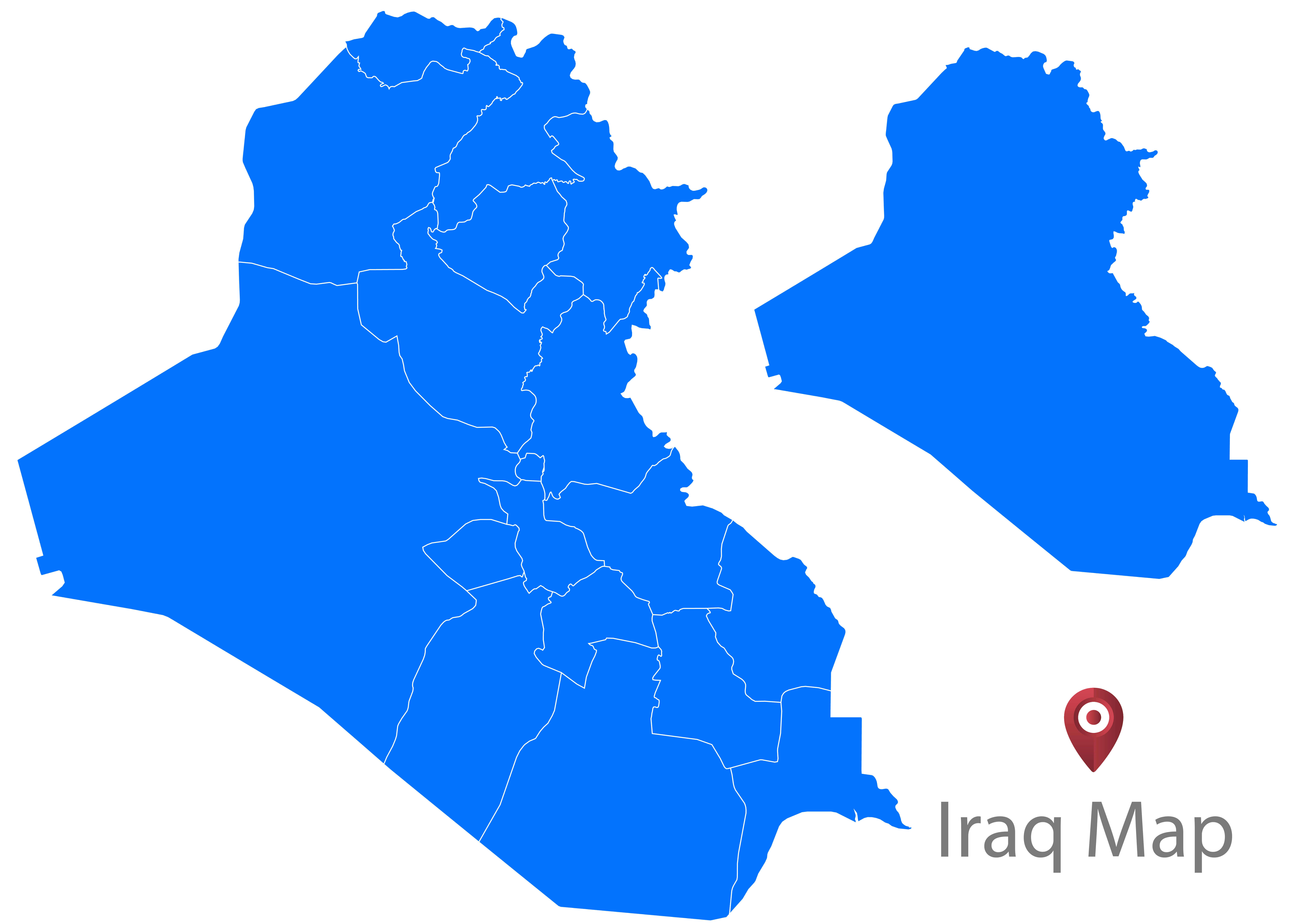 Large Iraq blank map with provinces