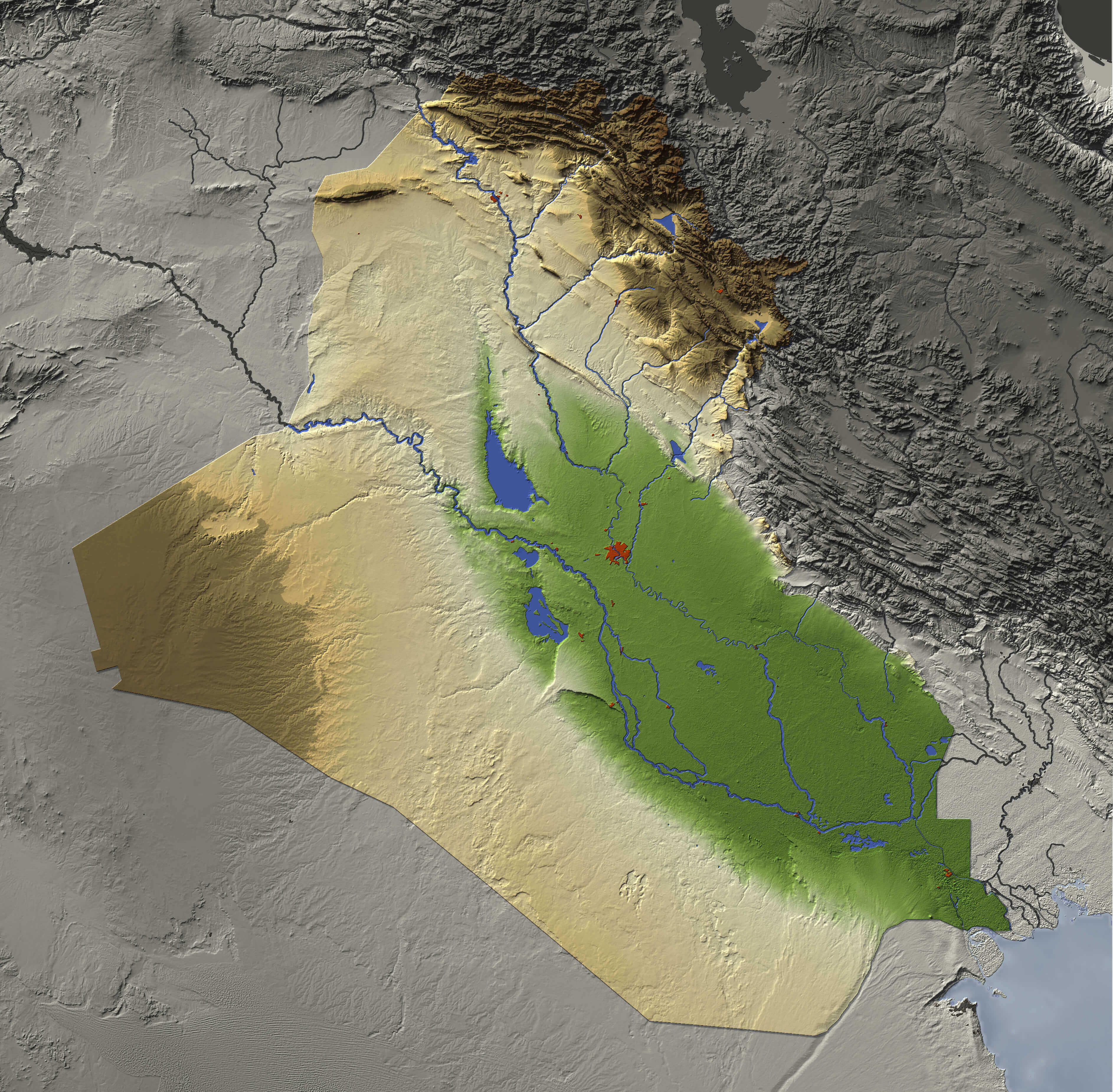 Large relief map of Iraq