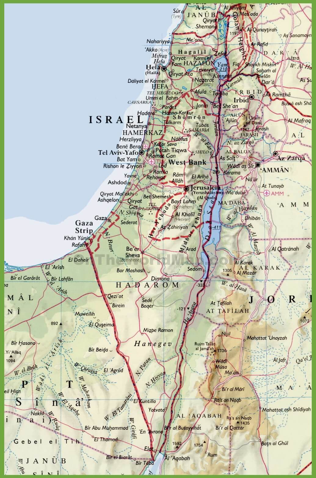 Detailed cities map of Israel