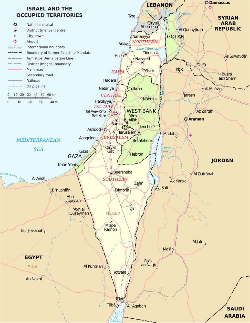 Israel West Bank Gaza strip golan heights map