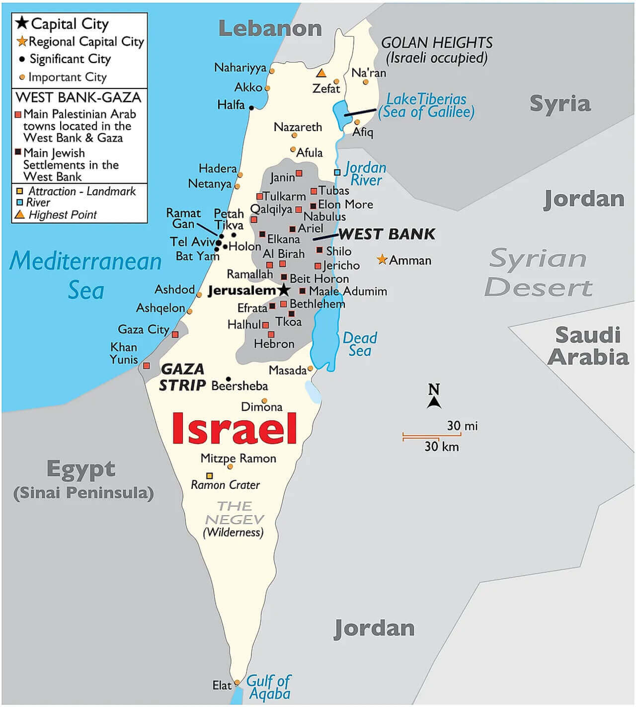 High resoultion Israel physical map with cities