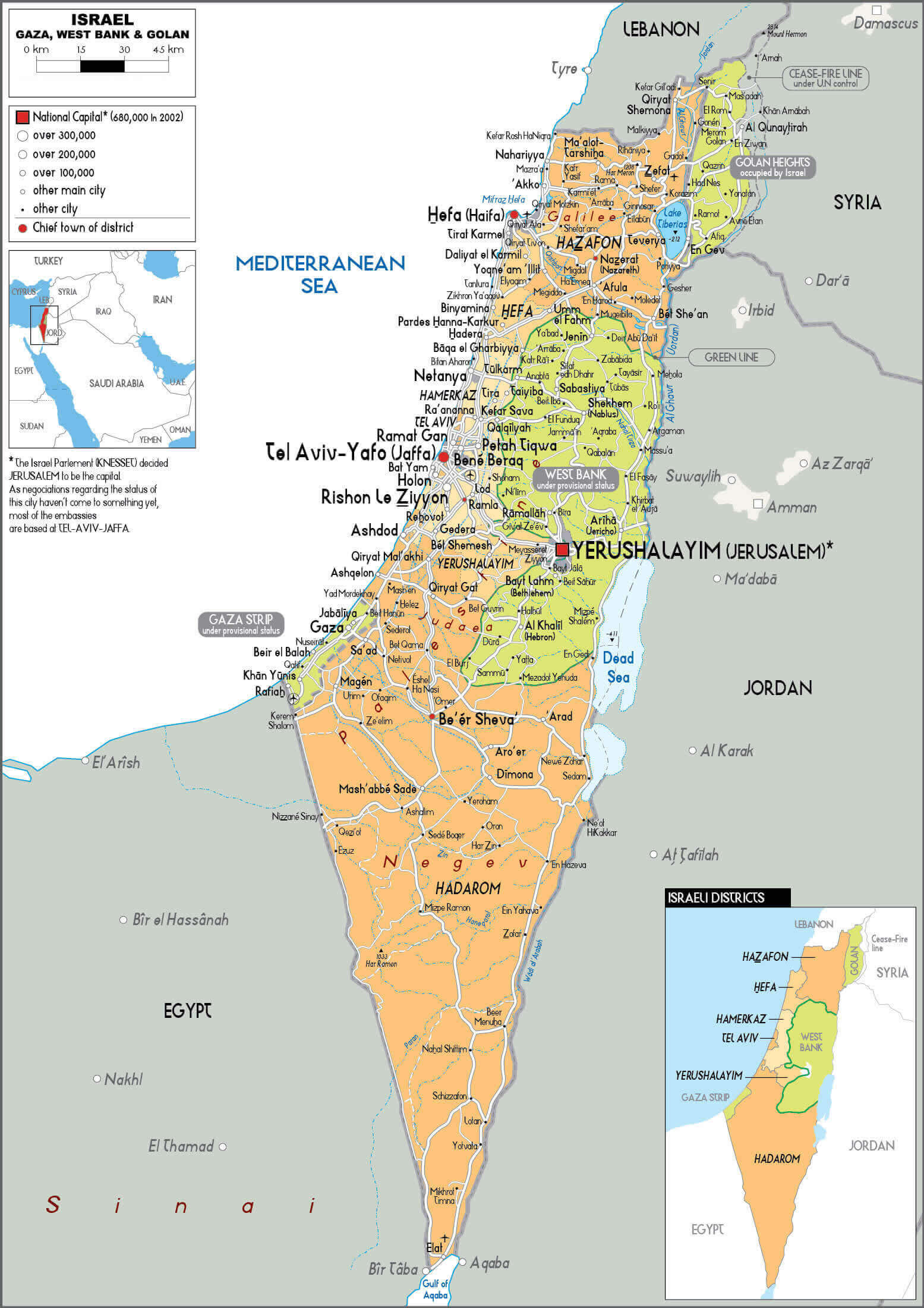 Israel high resolution major cities map