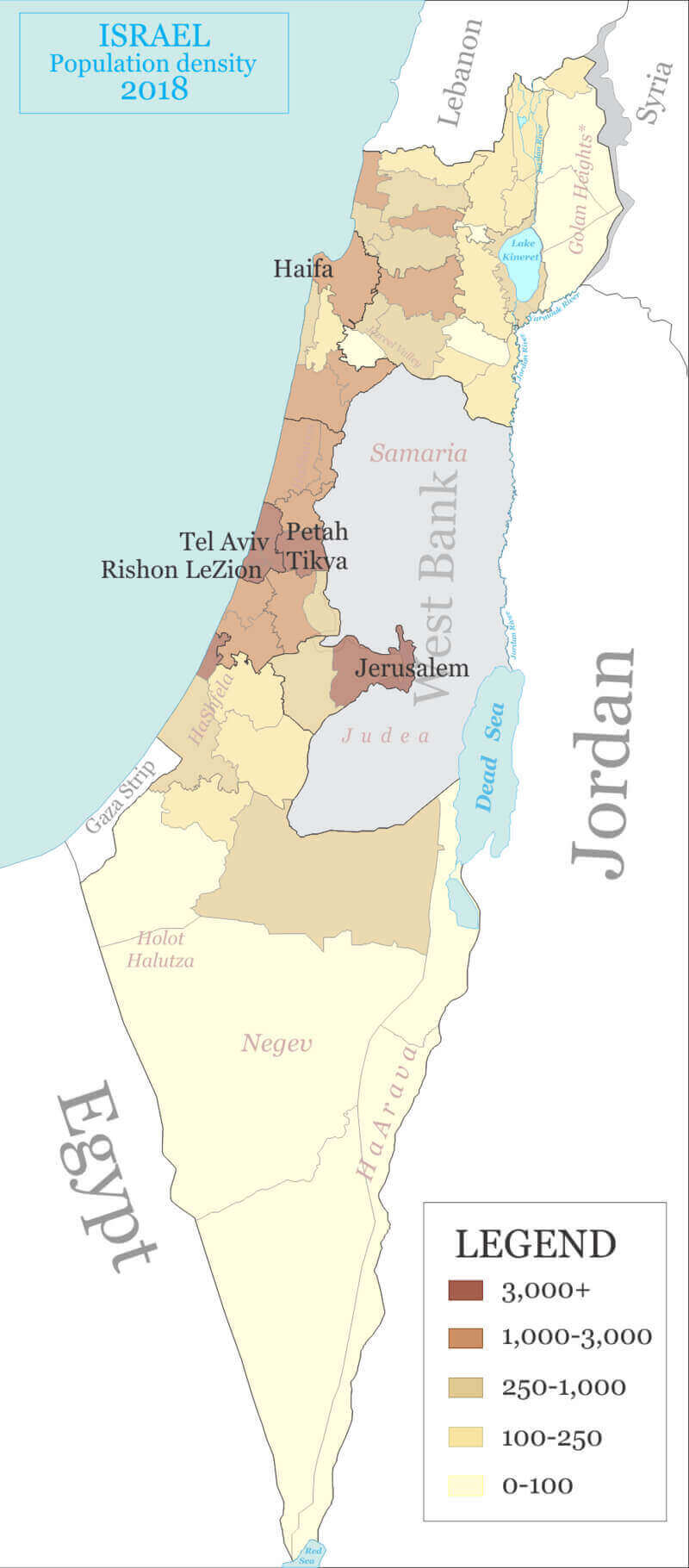 Large Israel population density map