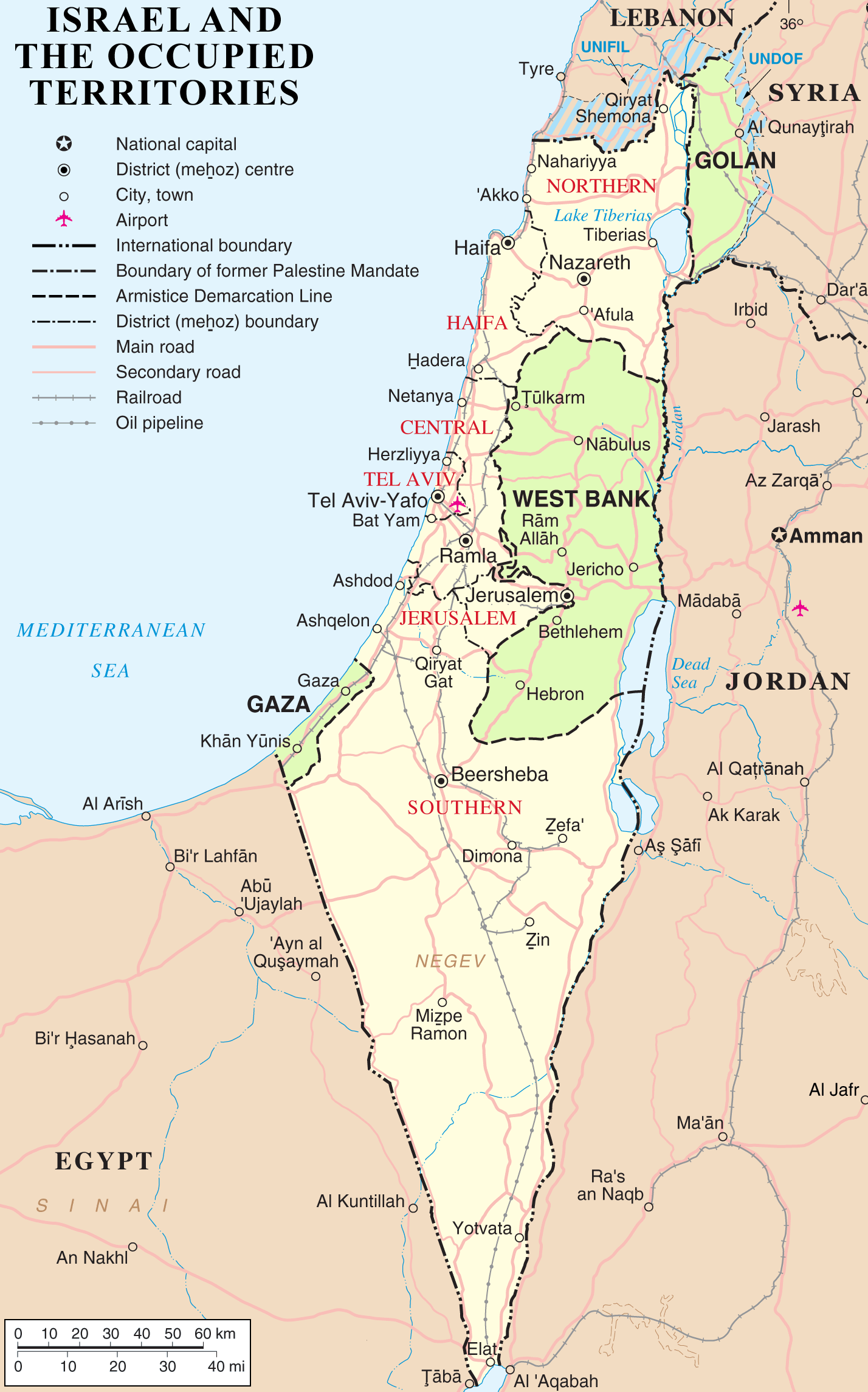 Israel largest cities map with West Bank