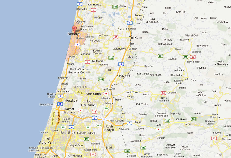 map of Netanya