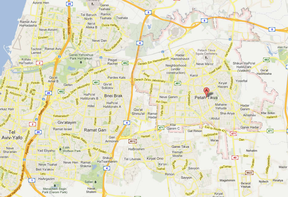 map of Petah Tiqwa
