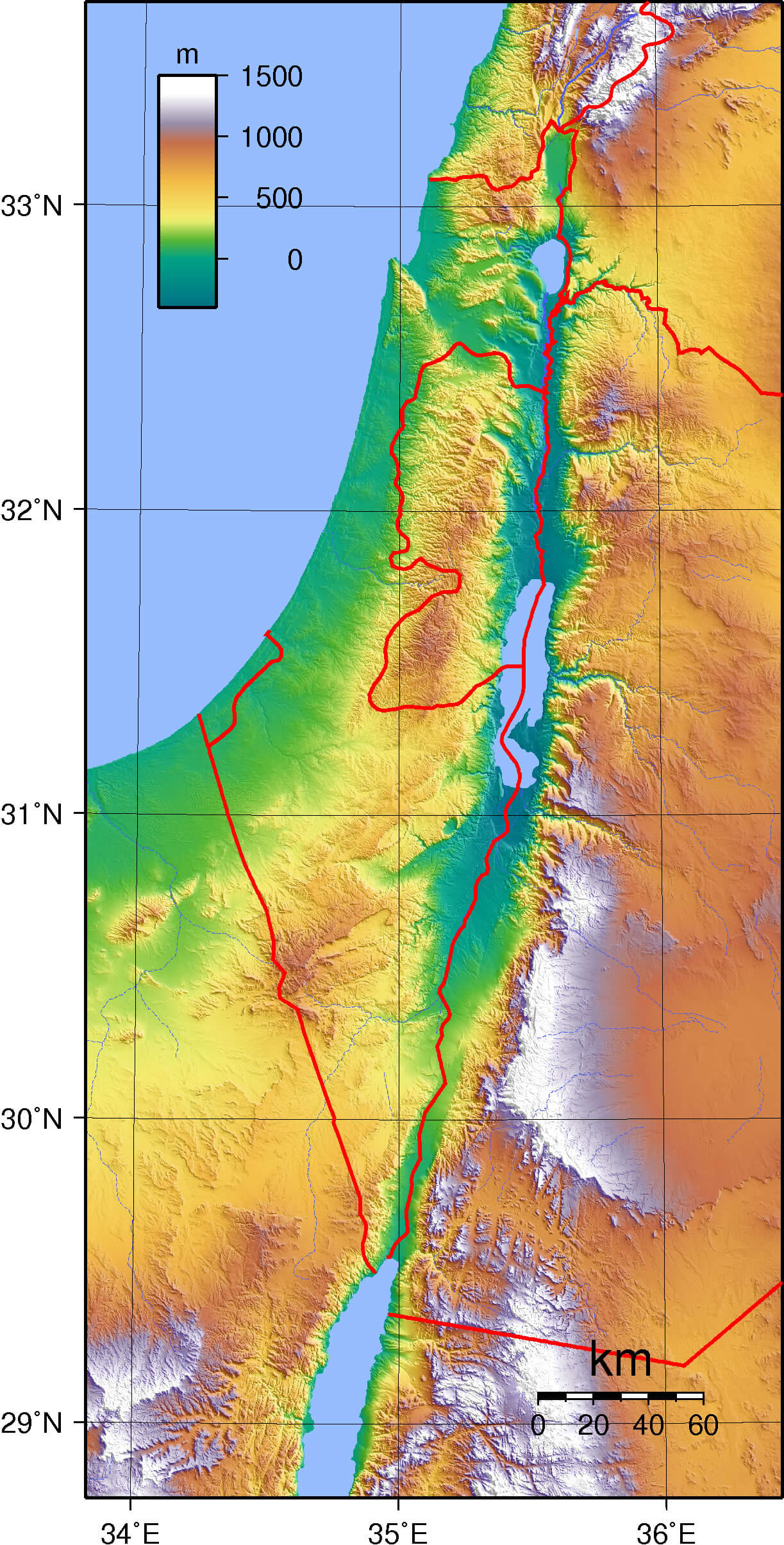 Topography map of Israel