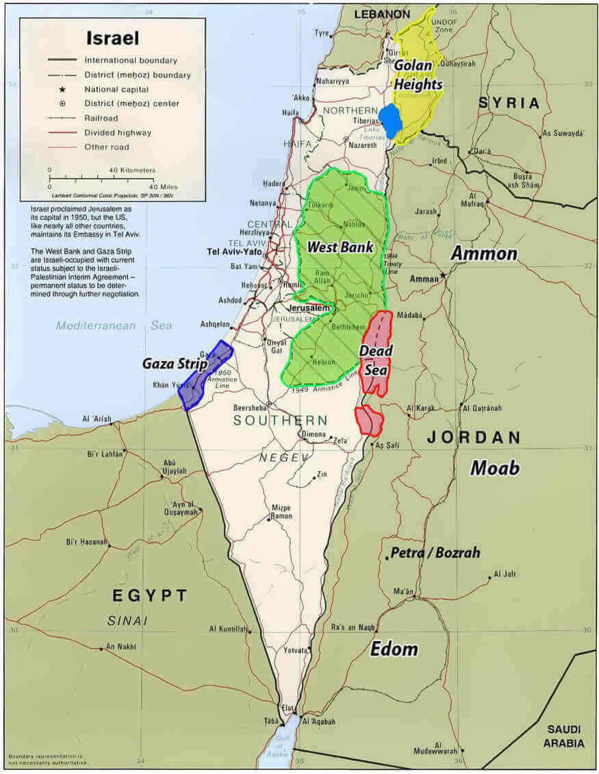 Israel international boundary map with highways