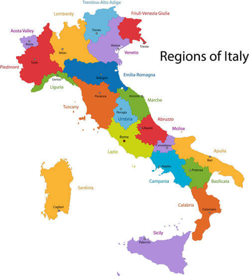 Colorful Italy Map Main Cities
