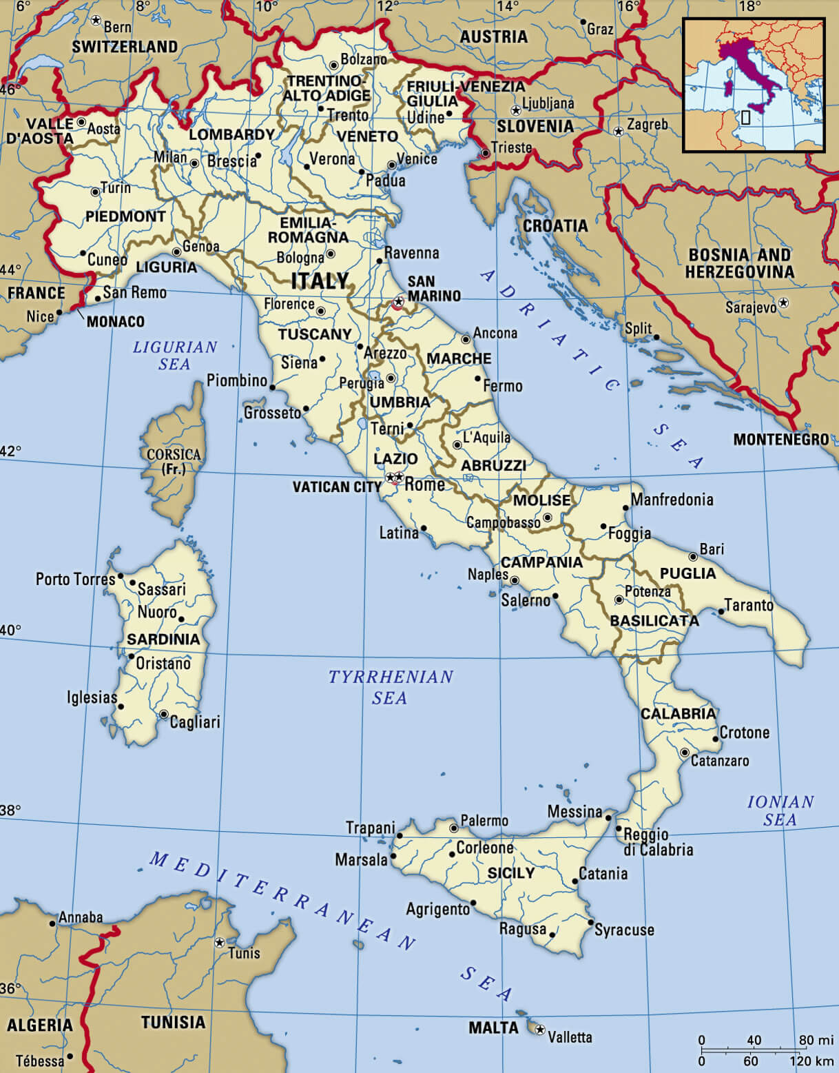 Italy cities map with Sicily