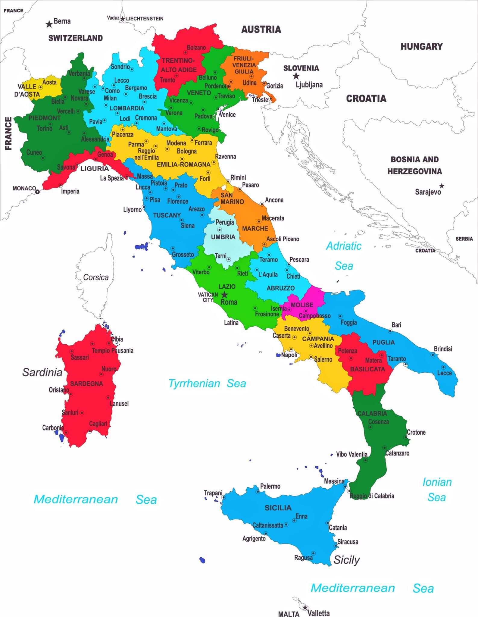 Italy political map with main cities