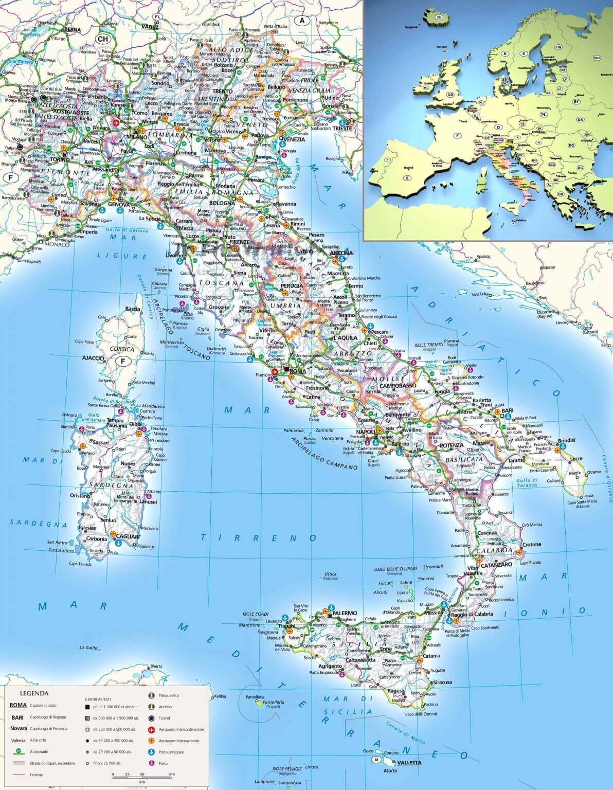 Italy transit map with cities