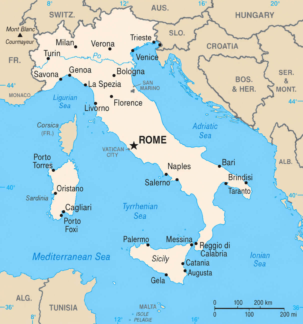 Cities map of Italy