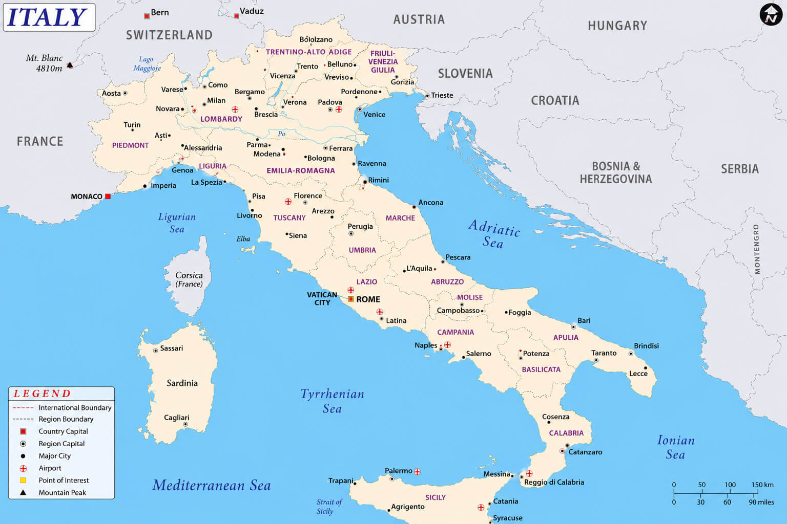 Italy reference map with cities